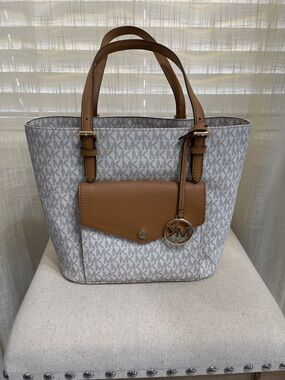 Michael Kors Vanilla Logo Tote with Brown Leather Trim(brand new- never worn)
